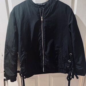 Women’s Black Bomber Jacket with Lace-Up Sides